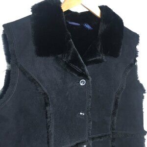 Faux Fur Faux Suede Western Vest Women XL Vegan Outerwear Winter Cozy Black